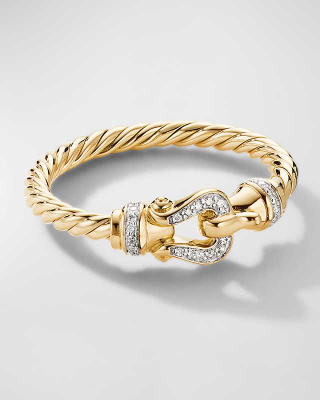 Petite Buckle Ring with Diamonds in 18K Gold, 2mm, Size